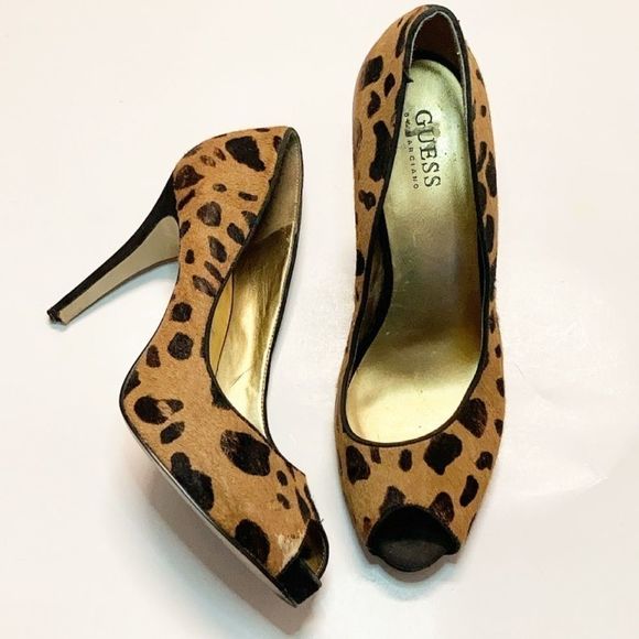 Guess Shoes - Vintage Guess Cheetah peep toe heels Sz 8 M
